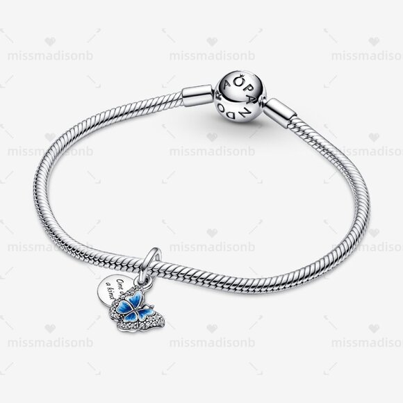 Pandora Blue Butterfly & Quote Double Dangle Charm - Picture 4 of 6